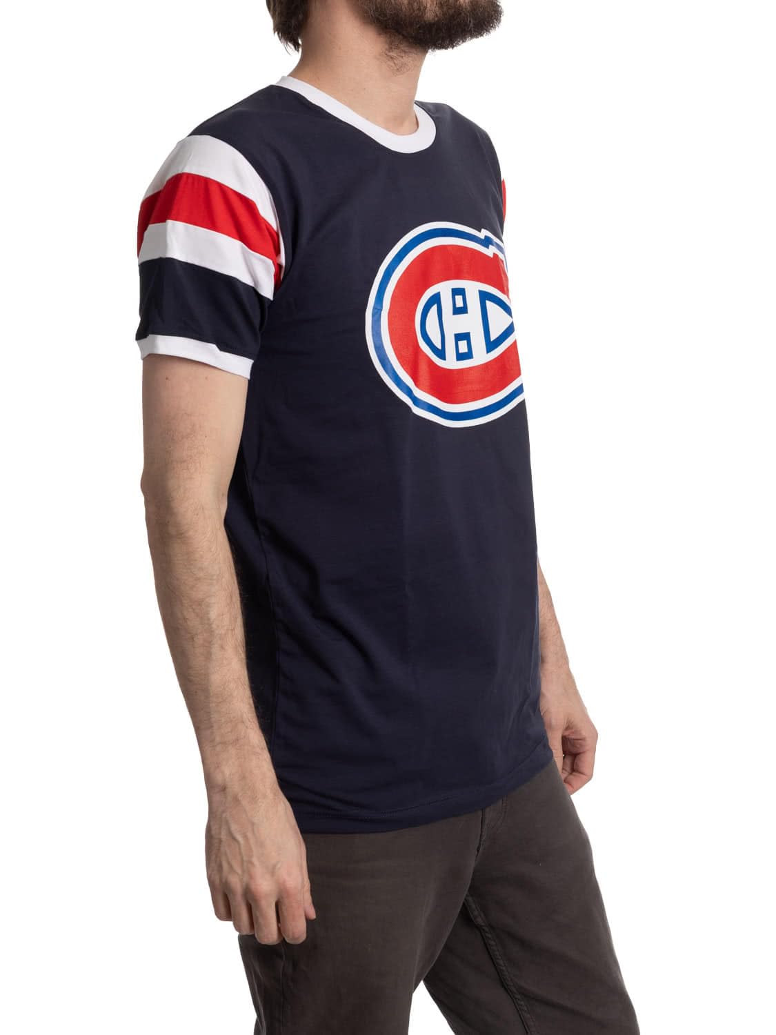 Calhoun NHL Mens Shoulder Stripe Varsity Inset Sleeve Retro Style T-Shirt - 4