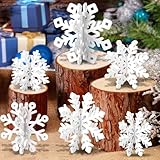 OuMuaMua 12 Set Winter Christmas Centerpiece Table Decorations - 24pcs Wooden Snowflakes Decor 3D White Snowflake Tabletop Decor for Xmas Holiday Tiered Tray Desk Winter Farmhouse Home Decor