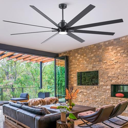 Image of Rayqueen 84 Inch Black Ceiling Fans with Lights and Remote,Includes Downrod
