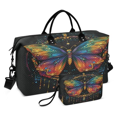 Butterfly Travel Duffle Bag Gym Bag, Butterfly Mandala Dreamcatcher Weekender Bags for Women with Toiletry Bag Travel Tote Bag Swim Bag