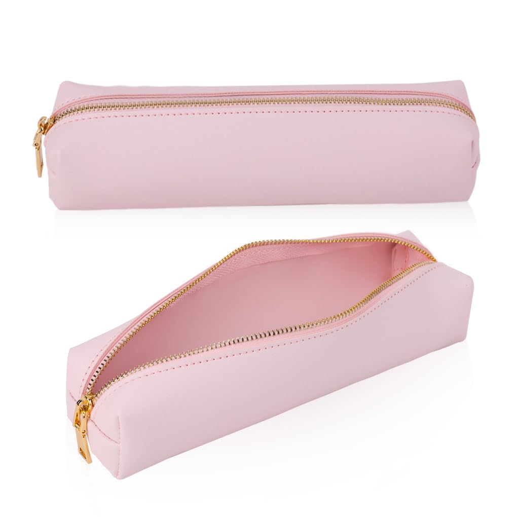 Oyachic Pink Pencil Case,Small Pencil Pouch, Long Leather Cute Aesthetic Makeup Pen Bag