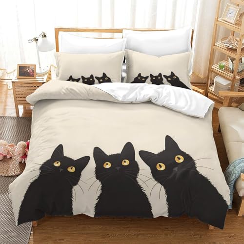 Housse de couette chat noir en microfibre résistante parure de lit de qualité supérieure - 3