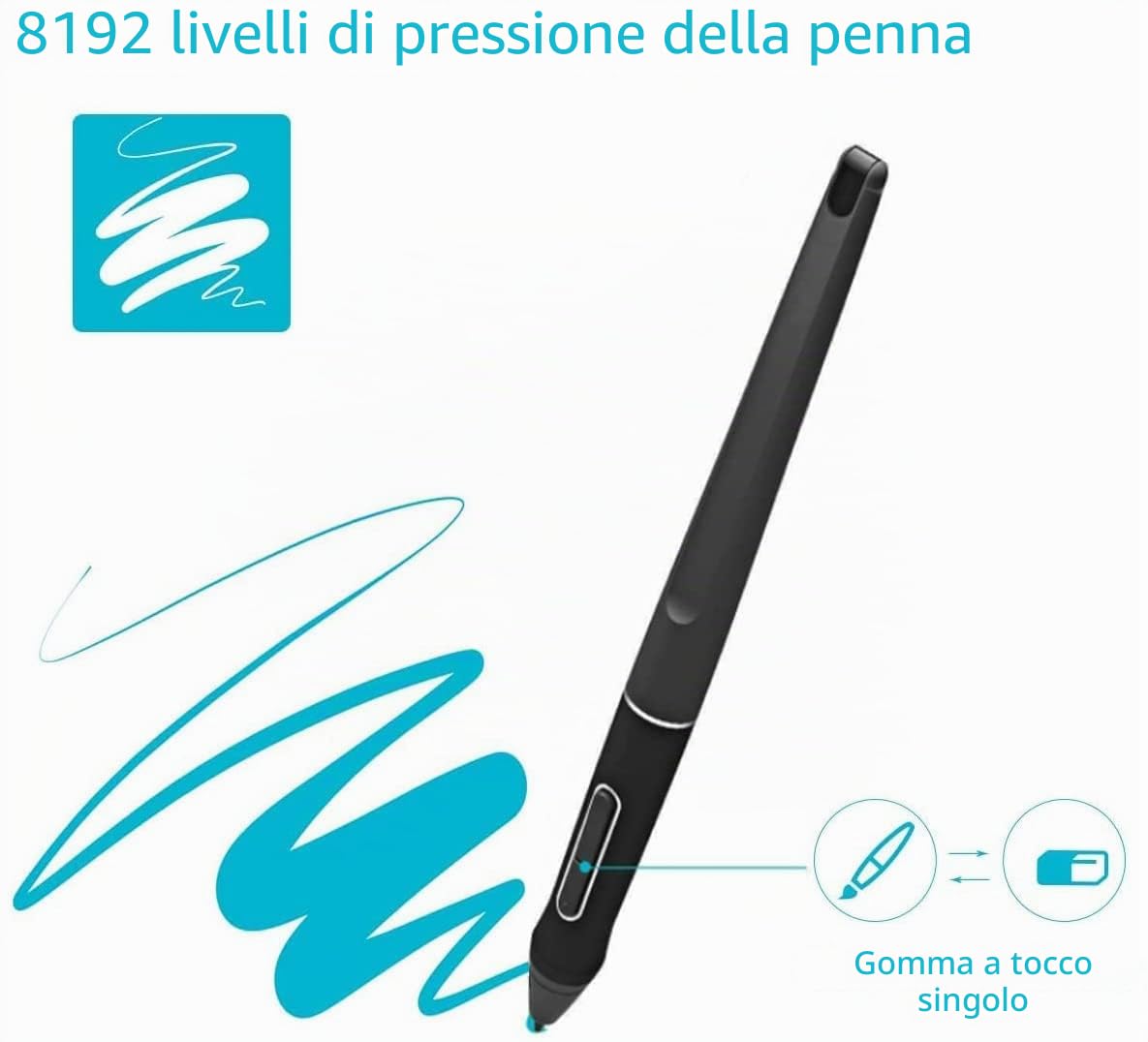 Penna Digitale Stilo per Touch Screen, Smart Pencil Stilo, PW507 Penna per Tavoletta Grafica Portatile 8192 Penna per Tablet Digitale Ad Alta Sensibilità di Livello Nero per Tablet Kamvas Pro 12