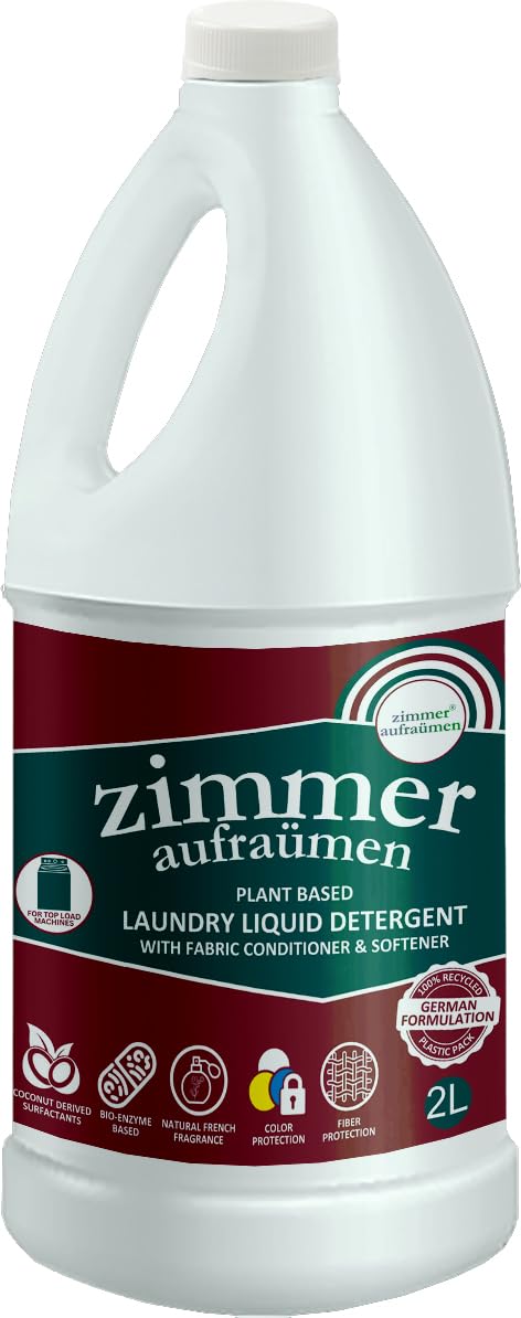 Zimmer Aufraumen LAUNDRY LIQUID DETERGENT. Front & Top Load Machine. Low-foaming, pH Balanced with Fabric Conditioner and Fragrance (2 Liters, Lavender)