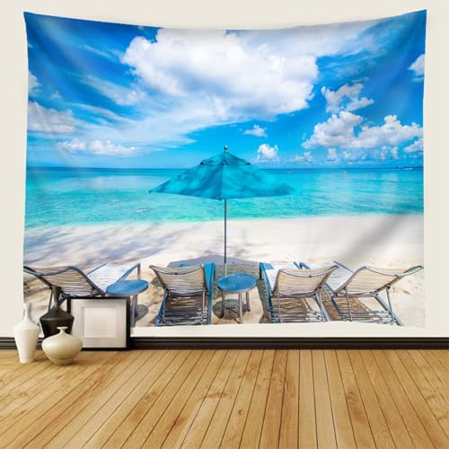Tapisserie paysage 210x140cm ciel bleu et chaises de plage pour decoration murale salon moderne - 2