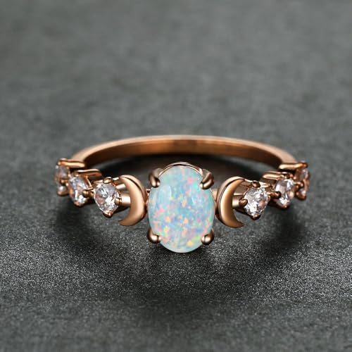 Vintage Bohemian Witchcraft Triple Moon Phase Ring Moonstone Goddess Fire Opal Ring Rose Gold Engagement Party Wedding Jewelry Rings for Women3