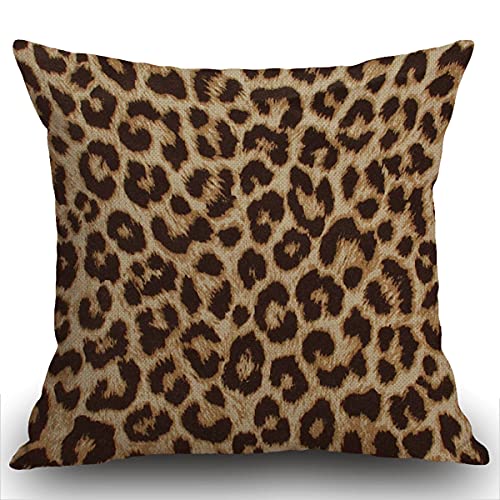 Smooffly Housse de coussin carrée en lin avec imprimé léopard marron classique pour meubles d'extérieur, décoration de maison, bureau, canapé, voiture, jardin - 45 x 45 cm Cover