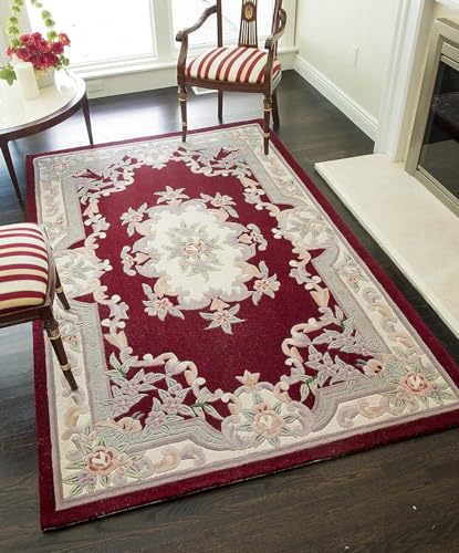 ECLATIQUE RUG Vintage Hand Tufted Aubusson Design Area Rug,Floral Print