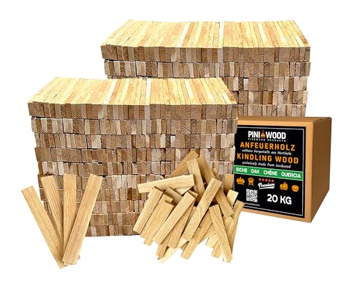 PINI Briquets en bois de chêne, briquets de cheminée, briquets de four, briquets en bois (20 kg)