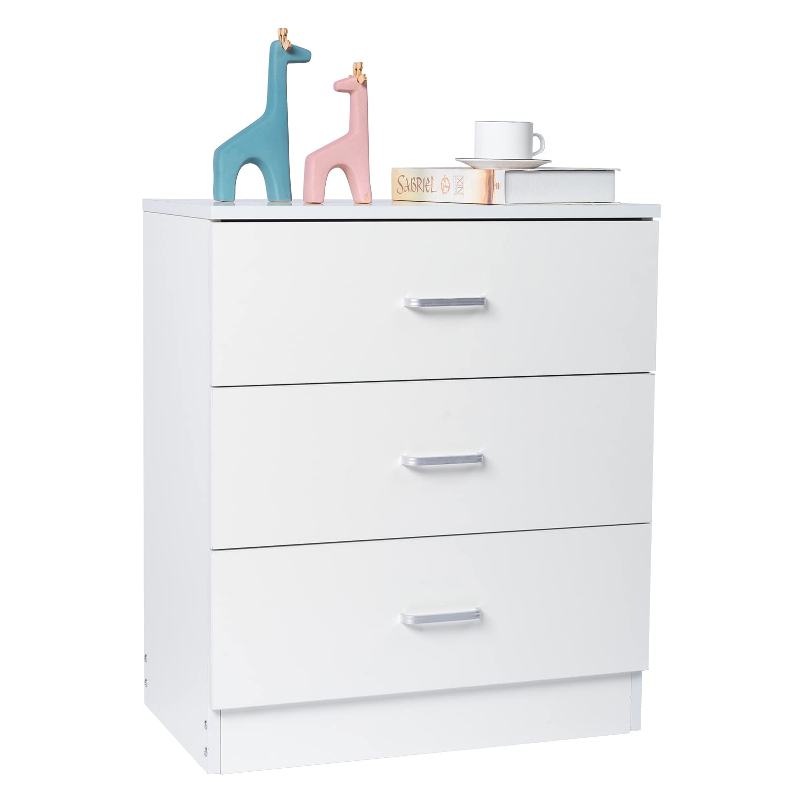 AMOPA amopacorp Modern White Nightstand, Bedside Table with Drawer, Contemporary End Table Modern Simple 3-Drawer Dresser Chest of Drawers for Family