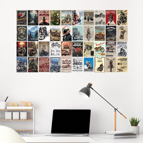 Image of auraposter Paper Motorbike Posters (Set of 40) | Bike Posters Royal Enfield, Jawa, Harley Davidson Vintage Motorbikes | Classic Motorcycle Retro Bikes | Glue Dots Included