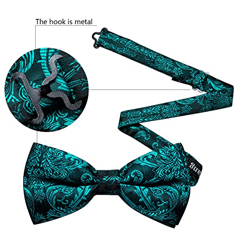 Image of Barry.Wang Paisley Striped Bow Tie for Men Silk Pre-Tied Bowtie Pocket Square Cufflinks Set Formal Wedding Party Prom