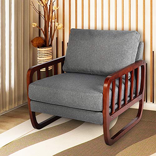 STHOUYN Mid Century Vintage Modern Upholstered Fabric Arm Accent Chair Chaise Lounge Indoor