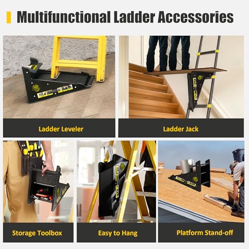 Image of Stable Platform Ladder Leveler - Ladder Levelers for Extension Ladders with Storage for Uneven Surfaces (Regular Black)