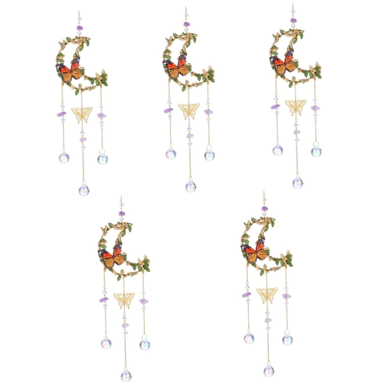 Zerodeko 5stücke Fensterdeko Hängend Kristall Hängedeko Mit Mond Und Blättern Eleganter Für Garten Balkon Und Innenräume Für Festliche Anlässe Und Besondere Dekorationen