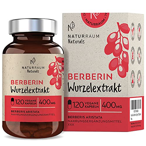 Berberin Extrakt Kapseln hochdosiert I 120 Stück im Glas I Vegan I 400 mg Berberitzen Pulver I 5:1 Wurzelextrakt aus Berberis aristata I bekannt aus der ayurvedischen Ernährung I Ohne Zusätze