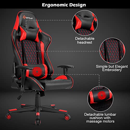 Giantex In hoogte verstelbare gamingstoel met lendensteun en hoofdsteun, bureaustoel met rugleuning en armleuningen, ergonomisch design, maximale belasting 150 kg (rood) - Afbeelding 5