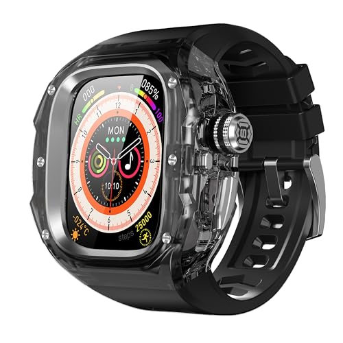VeveXiao �o���h�t�����ȃP�[�X Apple Watch Ultra 3/Ultra 2 49mm�o���h�Ή� �H��s�v �����N���b�N�I�[�v�� �N���X�^���N���A �ی�J�o�[ �o���p�[ iWatch Ultra�p �V���R���X�g���b�v �u���b�N �V���o�[