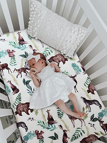 Image of Soft Fitted Crib Sheet, Stretchy and Breathable Toddler Crib Sheet for Boys and Girls, Fits Standard Crib and Toddler Mattress (Elk Brown Bear)