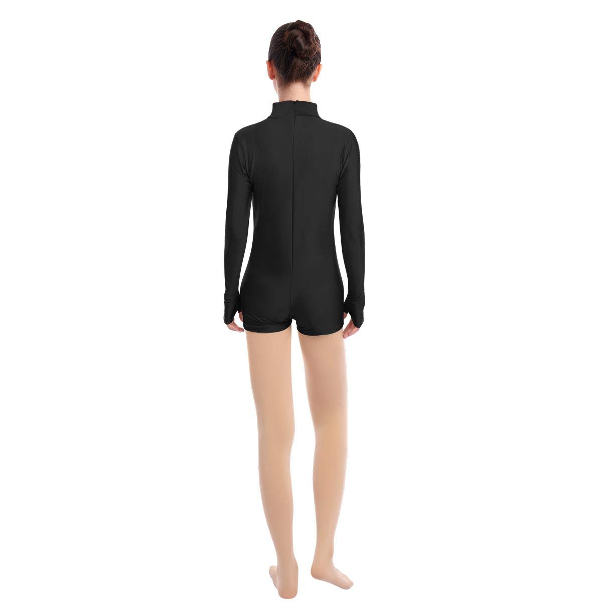 IBAKOM Damen Stehkragen Langarm Lycra Spandex Trikot Bodysuit Gymnastik Yoga Ballett Tanz Kostüm Boxer Overall