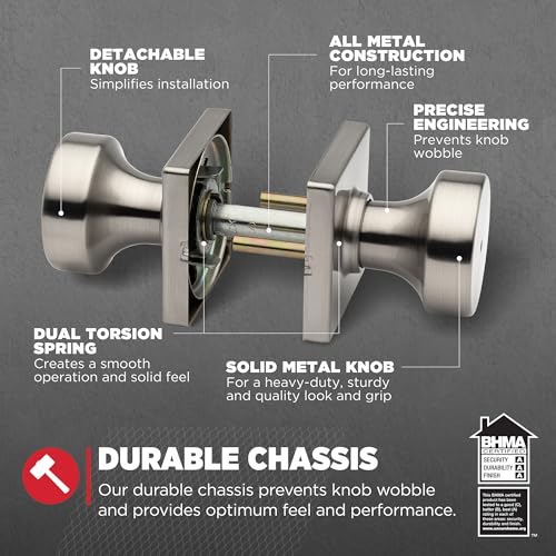 Image of Kwikset Pismo Interior Square Privacy Door Knob with Lock, Door Handle for Bathroom and Bedroom, Gunmetal Keyless Turn Lock Doorknob