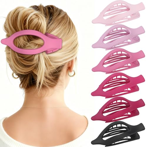 USDNICE Flat Hair Clips for Women - 6 PCS French Flat Claw Clips Medium Hair Clips for Girls Large Hair Claw Clips for Thick or Thin Hair Strong Hold No Slip Hair Accessories for women (Transparent)