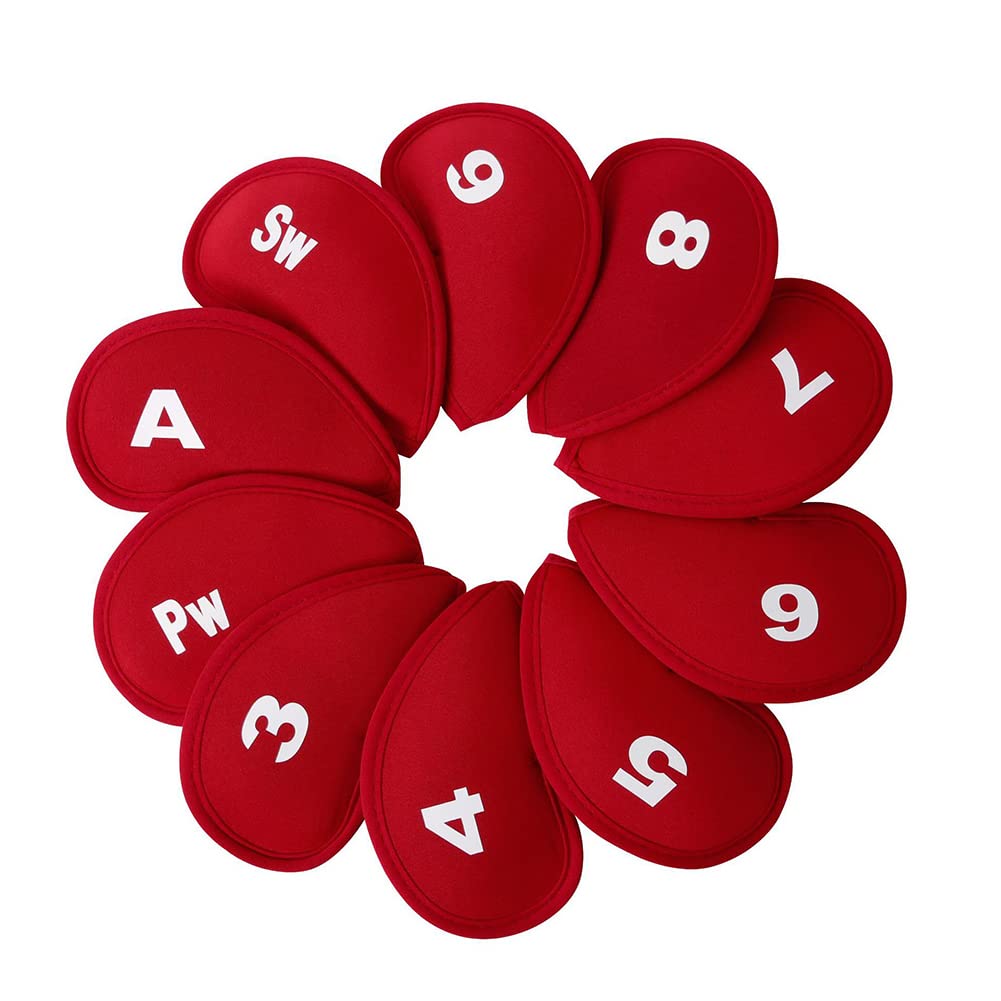 LICHENGTAI Set di 10 Copritesta per Mazze da Golf, Copri Mazza Ferri con Numero, Copri Testa in Ferro da Golf Manicotto, Copricapo da Golf Copertura Copricapo da Golf alla Moda Accessori da Golf