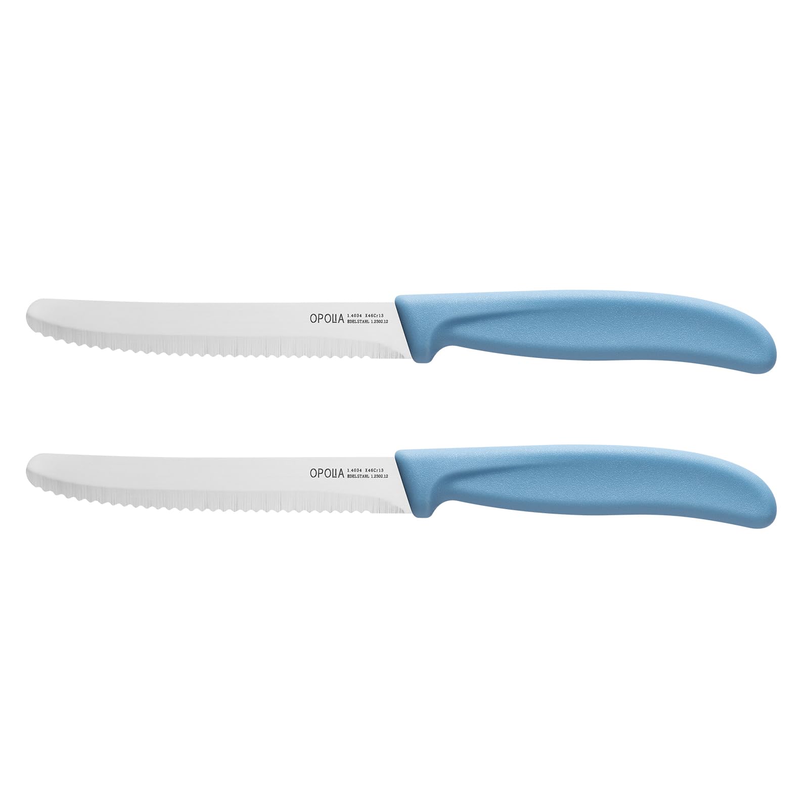OPOLIA Kitchen/Dinner Knife,2-Piece,Wavy Edge,Stainless Steel,10cm,Blue