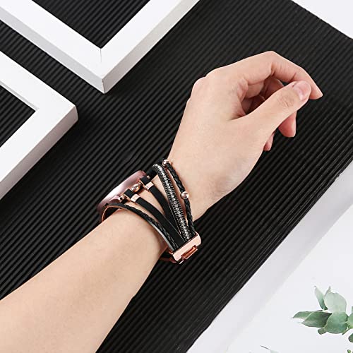 Posh Leather 20Mm Watch Band Galaxy Watch 4/5 Band/Active 2 Watch Bands 40Mm 44Mm/Galaxy Watch 5 Pro Band/Watch 3 41Mm/Watch 4 Classic 42Mm 46Mm, Boho Bracelet Handmade Strap For Women (Black/Rose Gold) #TOP5