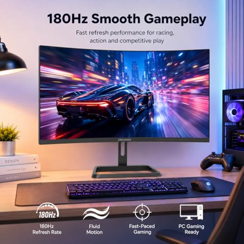 Image of Deco Gear 34 Inch Curved Gaming Monitor, 180Hz UWQHD 3440x1440 21:9 VA Display, 1ms MPRT, Adaptive Sync, 1500R, HDR Ready, 100% sRGB, Dual HDMI, DisplayPort 1.4, VESA Mount, Office & Workspace Setup