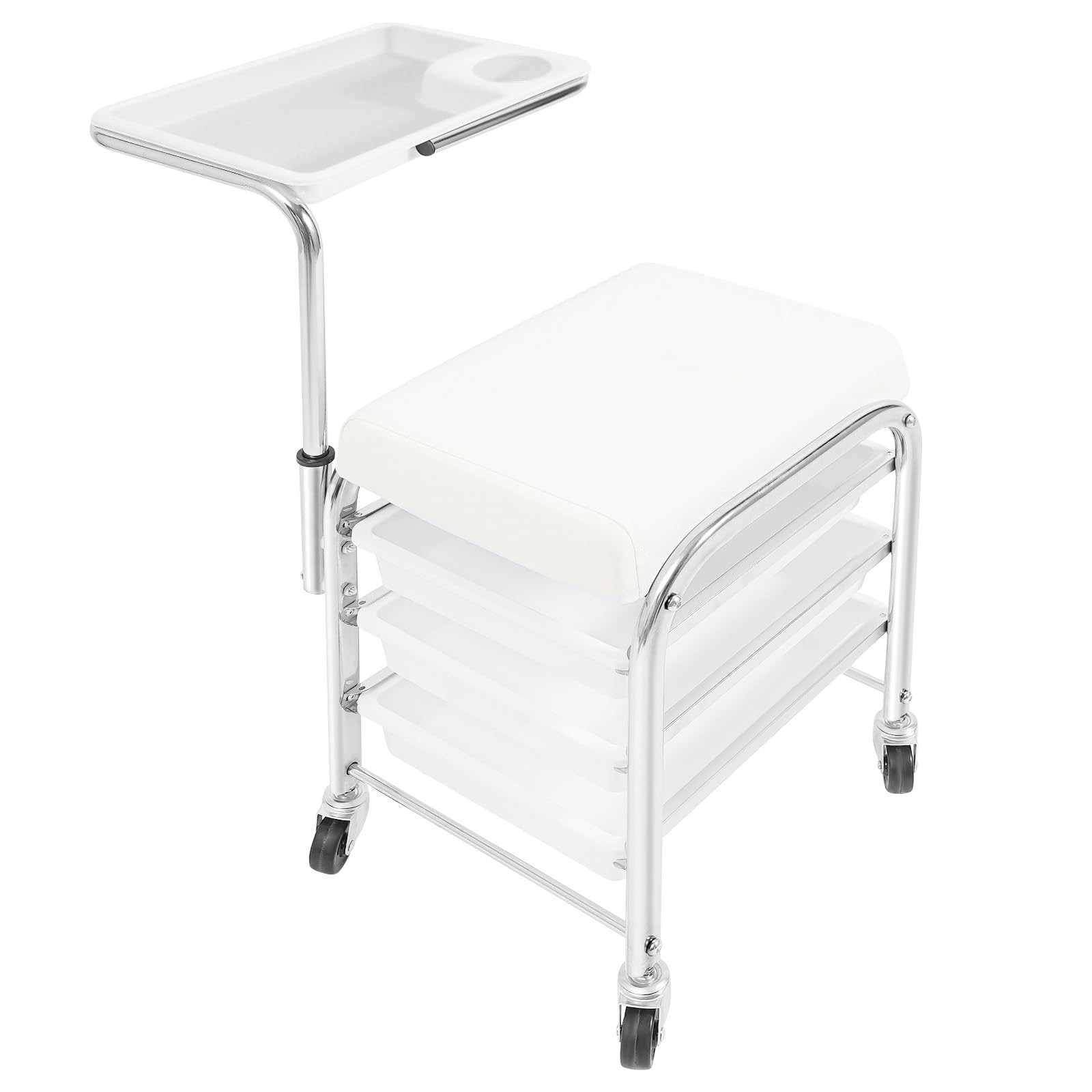 Carrello Manicure Bianco – Sedia e Carrello per Salone Estetico, Strumento Professionale per Unghie e Pedicure, Mobile Organizzatore Compatto per Estetiste