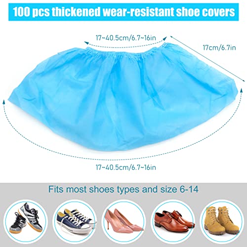 Bakiauli Schuhüberzieher Einweg, 100 Stück (50 Paar) Rutschfest Überzieher, Vliesstoff Überzieher Schuhe für Innen und Außen (Blau)