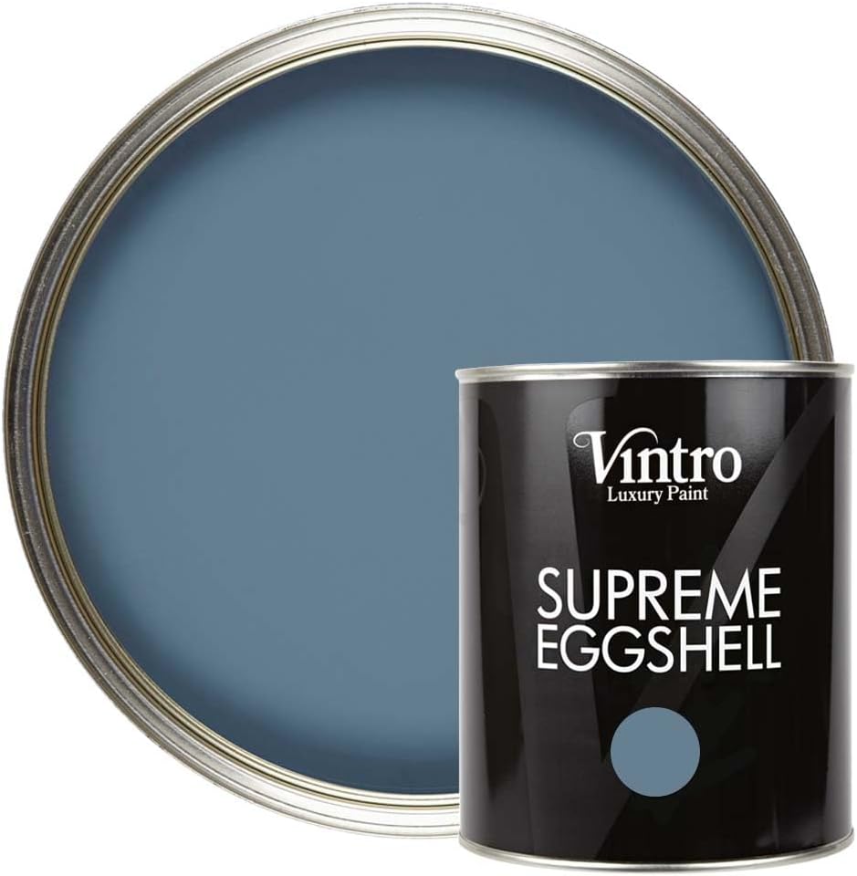 Vintro Paint | Blue Eggshell Paint | for Walls | Wood | Trim | Satin Furniture Paint | 1 Litre (Chiswick House - Blue)
