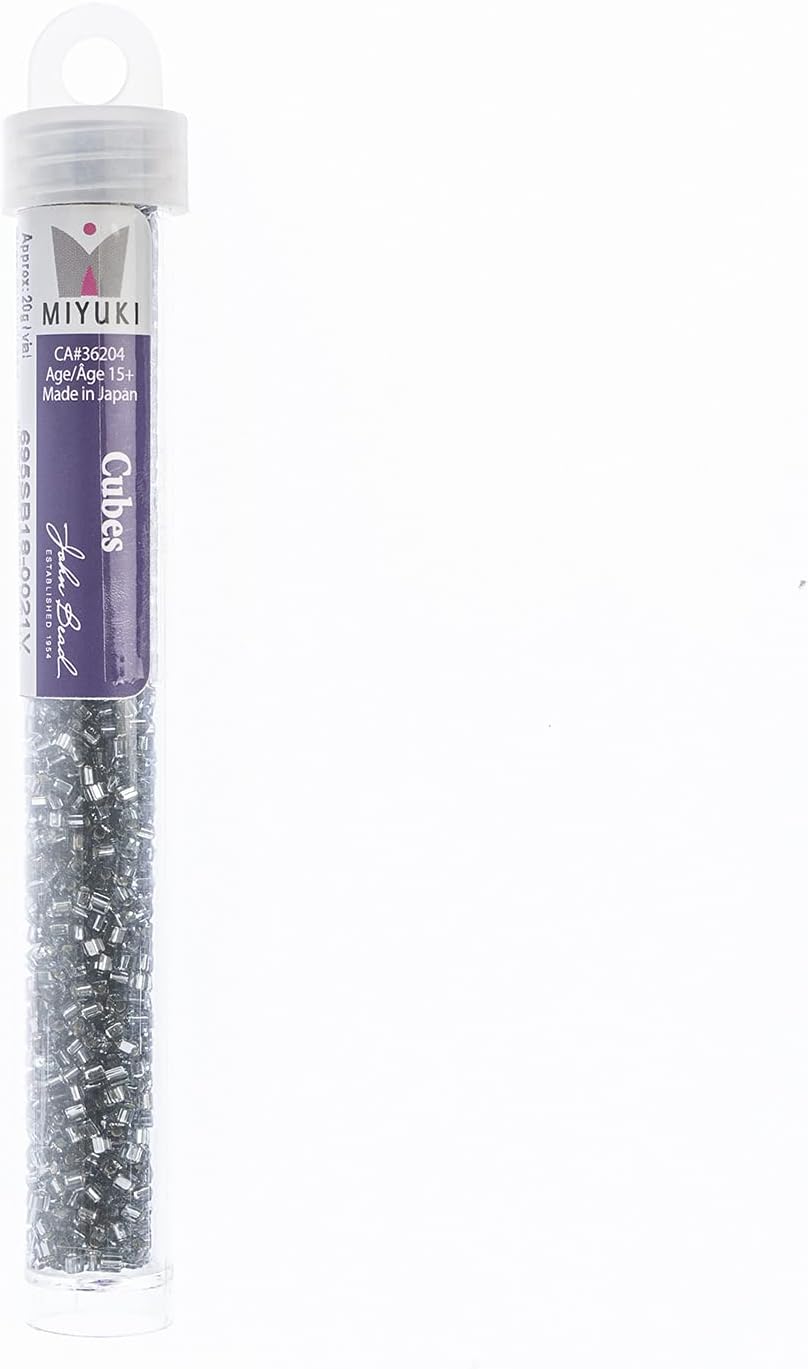 Miyuki Square/Cube Beads 1.8mm Grey Silverlined APX 20 Gram Vial Japanese Glass Beads