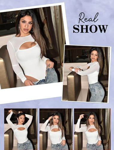 Image of Avidlove Bodysuits for Women Round Neck Long Sleeve Mesh Bodysuit