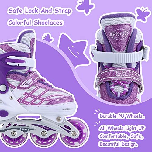 Kinder Inline Skates für Mädchen, verstellbare 4-Größen Inline Rollschuhe mit Allen leuchtenden Rädern für Kinder Mädchen (Violett, S (EU28-32))