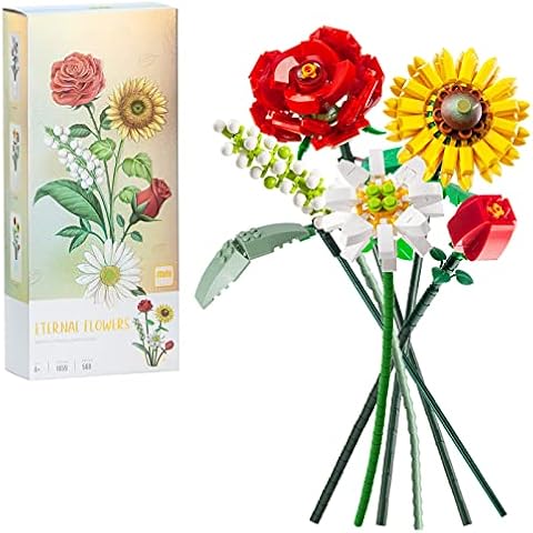 OundarM Artificial Flower Bouquet Building Blocks Kit, Sunflower Botanical Collection Set for Adults, Home Decor Accessaries, NOT Compatible with Lego (568 Pieces) Cover