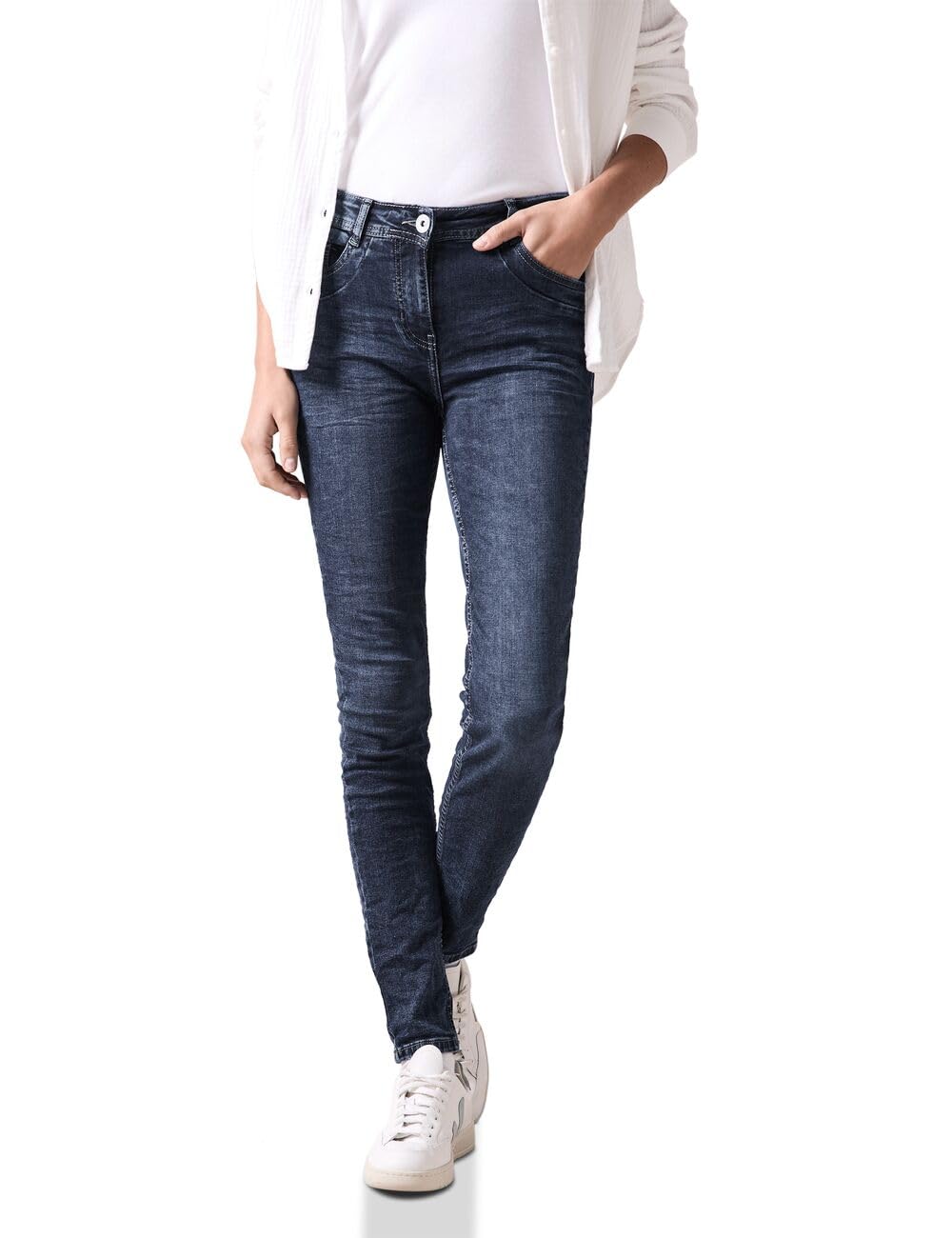 Cecil Style Vicky 1-knopf 49 Vaqueros Slim Fit, Mid Blue Wash, 34W / 32L Mujeres
