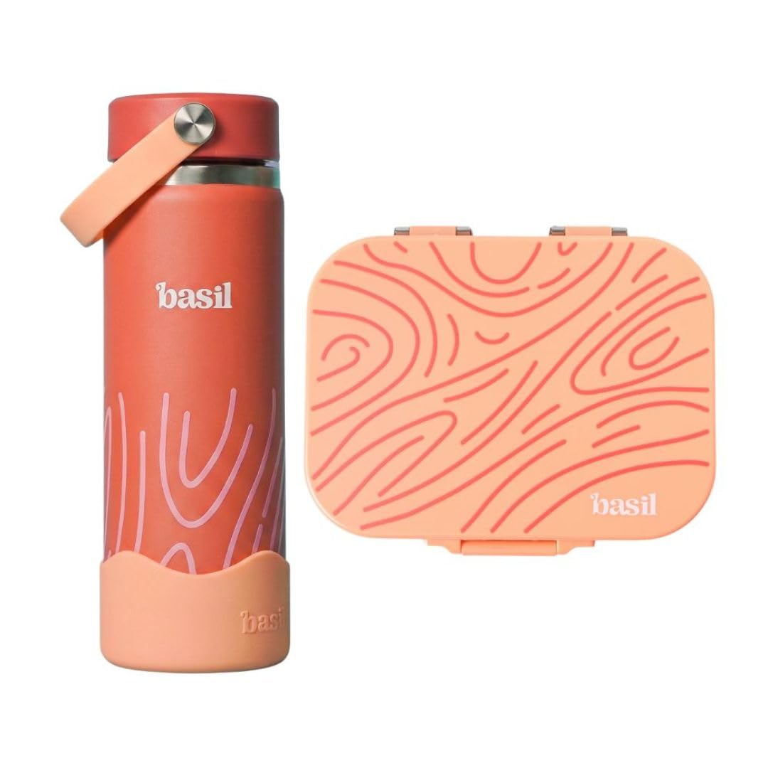 Basil Bento Quad & Bottle Combo - Coral Swirl