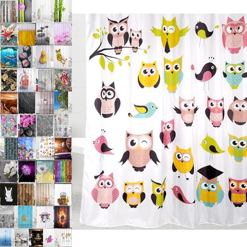 Sanilo Duschvorhang, viele schöne Duschvorhänge zur Auswahl, hochwertige Qualität, inkl. 12 Ringe, wasserdicht, Anti-Schimmel-Effekt (Owl, 180 x 200 cm)