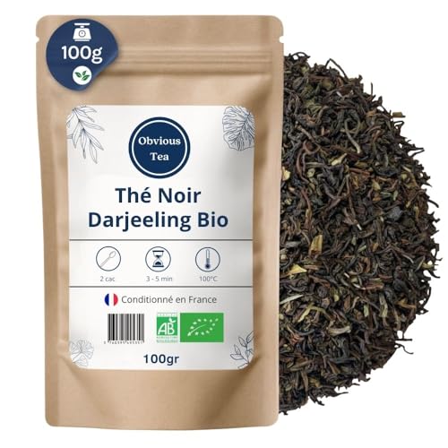 Thé Noir Darjeeling SFTGFOP1 Bio en Vrac - Thé Vegan, 100% Naturel, Sans OGM - Agriculture Biologique - Fabrication Française - Sachet 100 gr (50 Tasses)