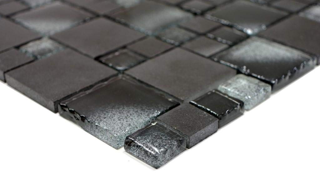 Carreaux De Mosaïque Translucide Noir – Combinaison Verre Cristal Et Pierre, Lot De 10 Pièces Mosani Mosaik