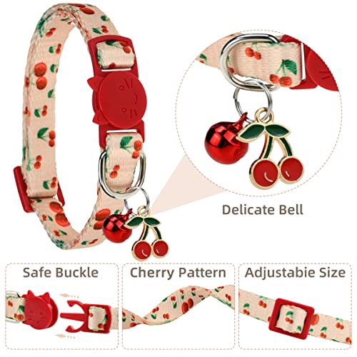 Cooshou 4Pcs Breakaway Cat Collars With Bells Kitten Collar Breakaway Friut Plaid Collar With Pineapple, Cherry, Lemon, Avocado Adjustable Collars For Female Girl Cats Male Boy Cats #TOP2