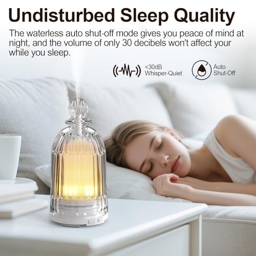 Image of 120ml Glass Essential Oil Diffuser, Ultrasonic Aroma Diffuser Glass Cover & Plastic Reservoir with Auto Shut-Off, 7 Colors LED Light for Home, Bedroom, Office, Yoga(White Base)