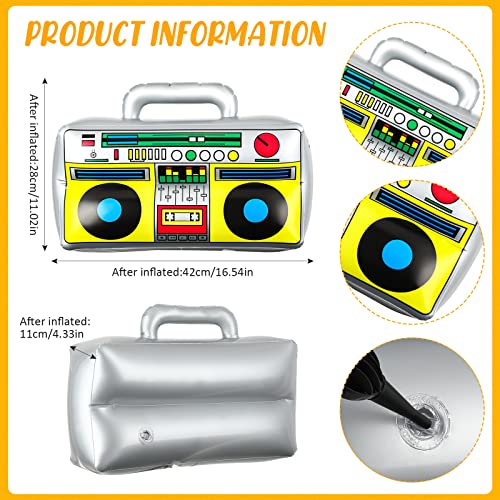 Leitee 5 Pieces 80s 90s Party Decorations Inflatable Radio Boombox Mobile Phone Microphones Glasses PVC 80s 90s Props for Hip Hop Disco Birthday Party Supplies Favors