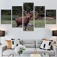 SIGNWIN 5 Panel Canvas Wall Art Animals Deer Modern Artwork for Home Decorations Ready to Hang - 60
