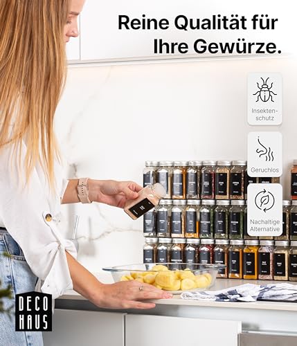 Foto von Deco haus® Gewürzgläser eckig mit Schraubkappe 24er Set [+Etiketten & Streueinsatz] - Gewürzdosen Set Glas - Gewürzbehälter Spice Jars - Gewürze Aufbewahrung - Gewürz Organizer Gewürzaufbewahrung