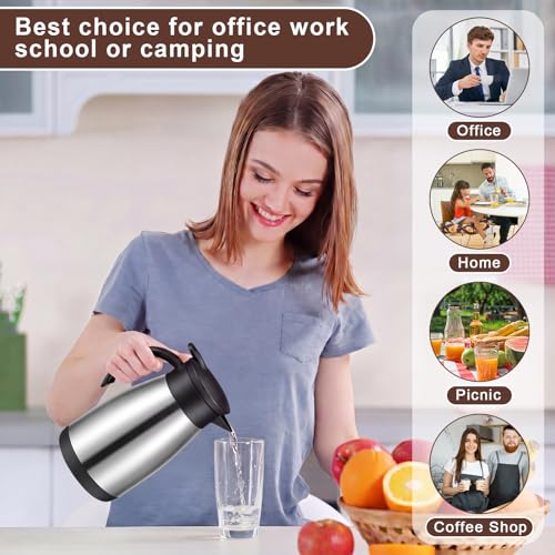 Image of Norme 2 Pcs Thermal Coffee Carafe Insulated Stainless Steel Coffee Carafe for Hot Liquid Vacuum Thermal Pot Creamer Pitcher Dispenser with Brushes Keeping Hot Water Milk(Black, Silver,25 oz)