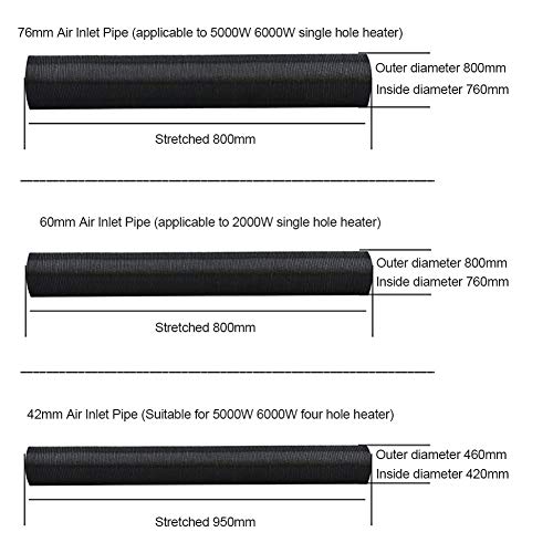 RICH 42/60/75mm Preheater Hose Air Inlet Pipe - Air Duct Drain Hose Car Heater Duct Vent Warm Air Outlet for 2000 W or 6000 W Air Heaters