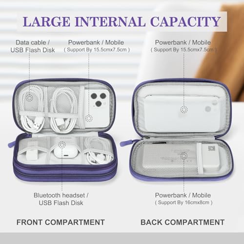 Image of FYY Electronic Organizer, Travel Cable Organizer Bag Pouch Electronic Accessories Carry Case Portable Waterproof Double Layers All-in-One Storage Bag for Cable, Cord, Charger, Phone, Earphone Purple